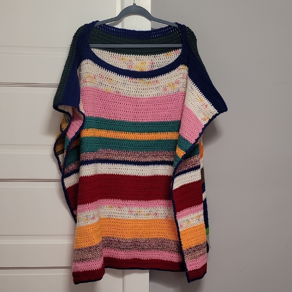 Cozy Crochet Hipster Handmade Shawl Striped Poncho Cape Boho Women's Sweater O/S